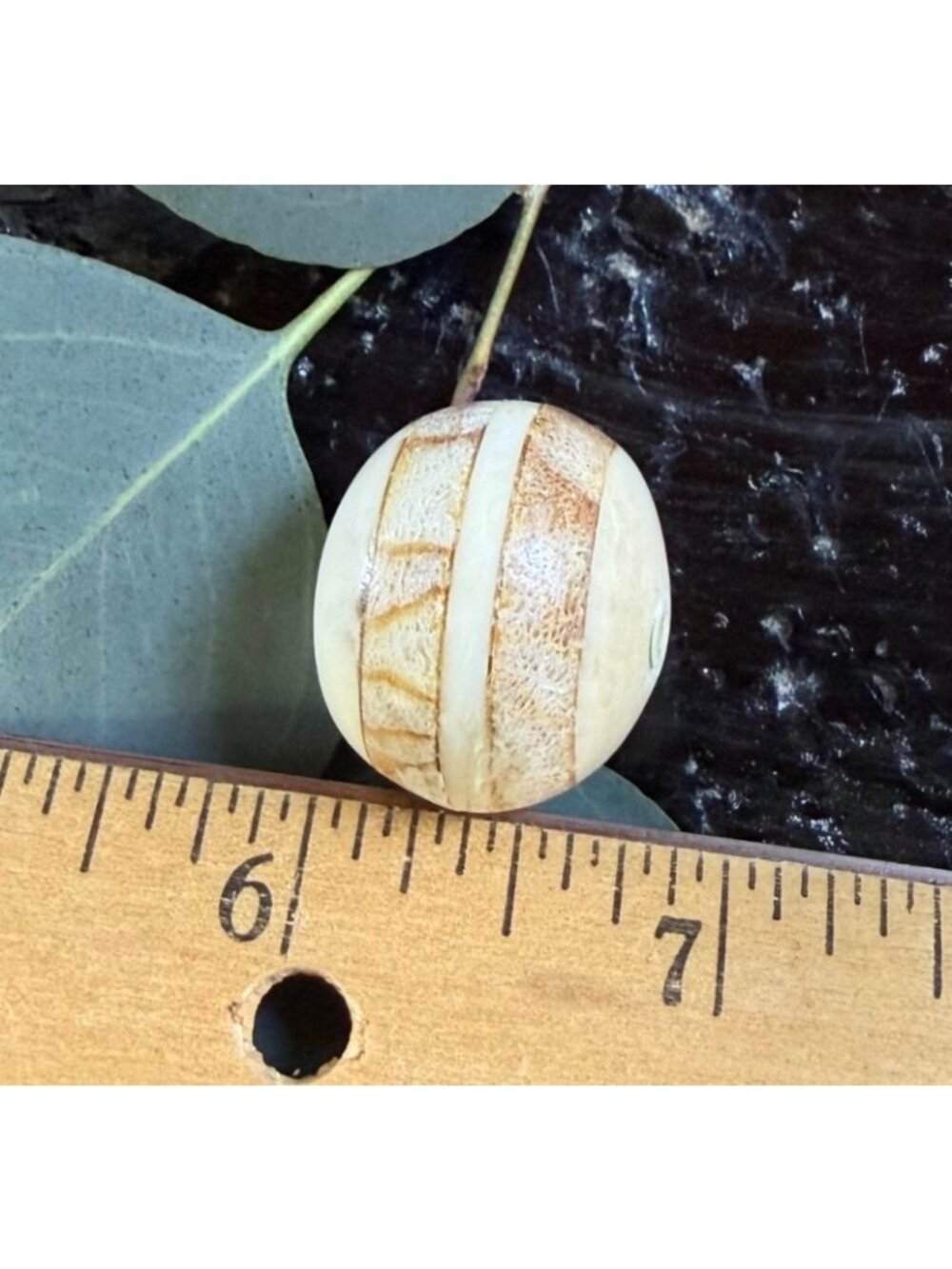 Large Hand-Carved Rustic Wooden Bead w/ Natural Finish & Earthy Stripes - 1.5"